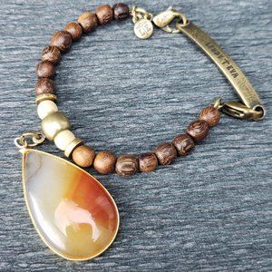 Lenny Eva Brown Wood Bead Bracelet w/ Agate Charm